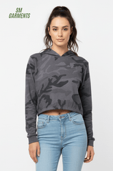 WOMENS CROPPED DARK CAMO PRINTED HOODIE - Smgarment's